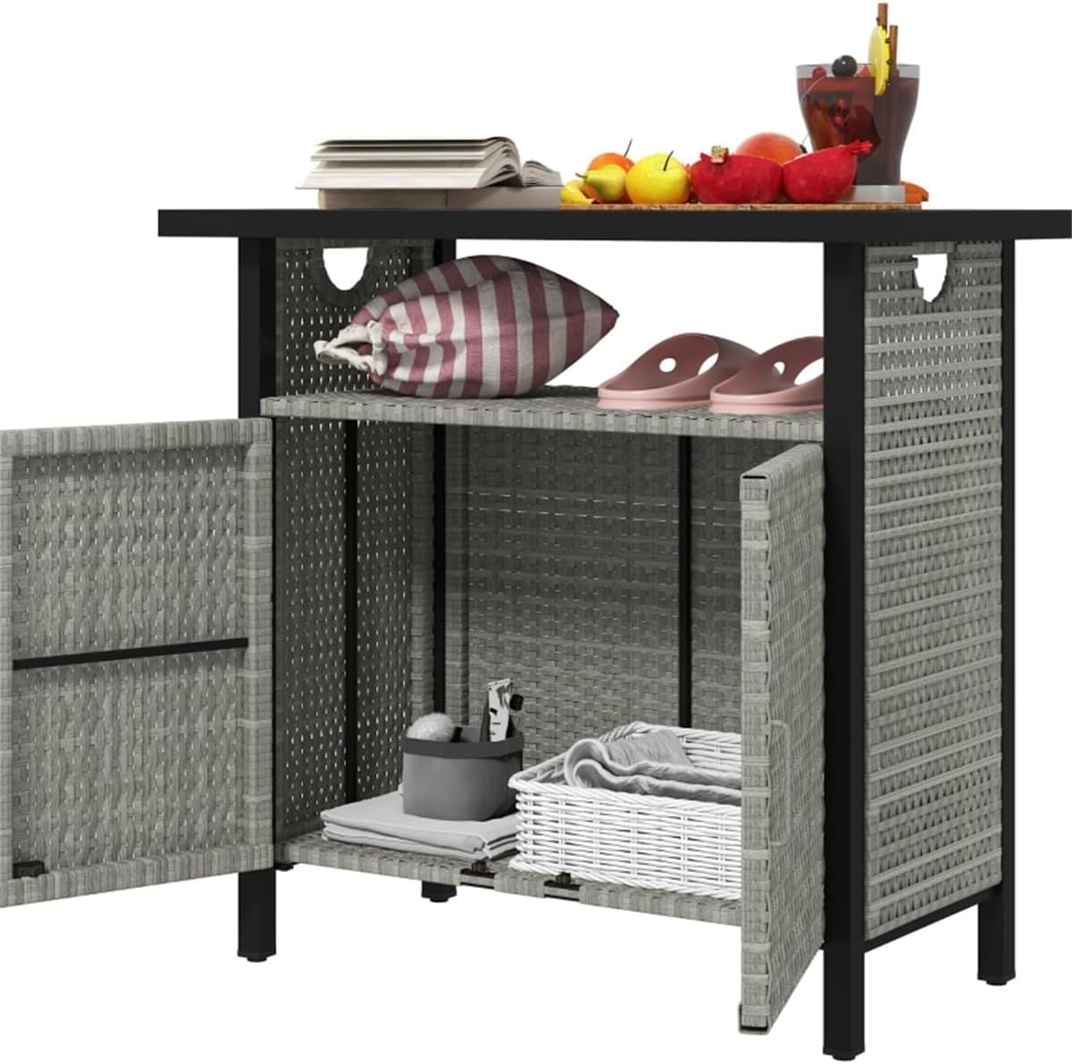 Outdoor Rattan Storage Cabinet with Ventilated Design for Poolside, Patio, or Backyard Organization and Style