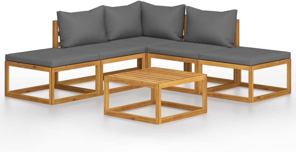6 Piece Patio Lounge Set with Cushions Solid Acacia Wood,Acacia Wood Lounge Set with Cushions and Coffee Table for Garden or Patio Patio Furniture Sets, Outdoor Furniture Sets
