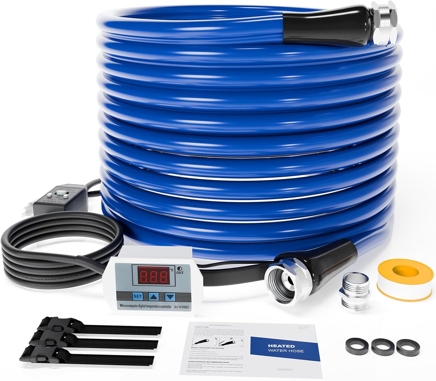 50 FT Heated Water Hose for RV, Heated RV Freshwater Hoses with Fittings, -45 ℉ Antifreeze Drinking Water Pipe, Automatic temperature shut-off for electrically heated Garden hoses, RV Accessories