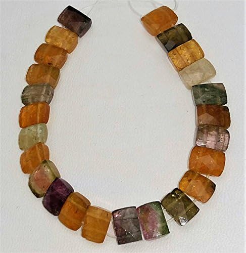 natural multi tourmaline faceted double drill beads, rectangle shaped beads, 6x9 mm - 7x10 mm,6.5 inch strand[e1063]