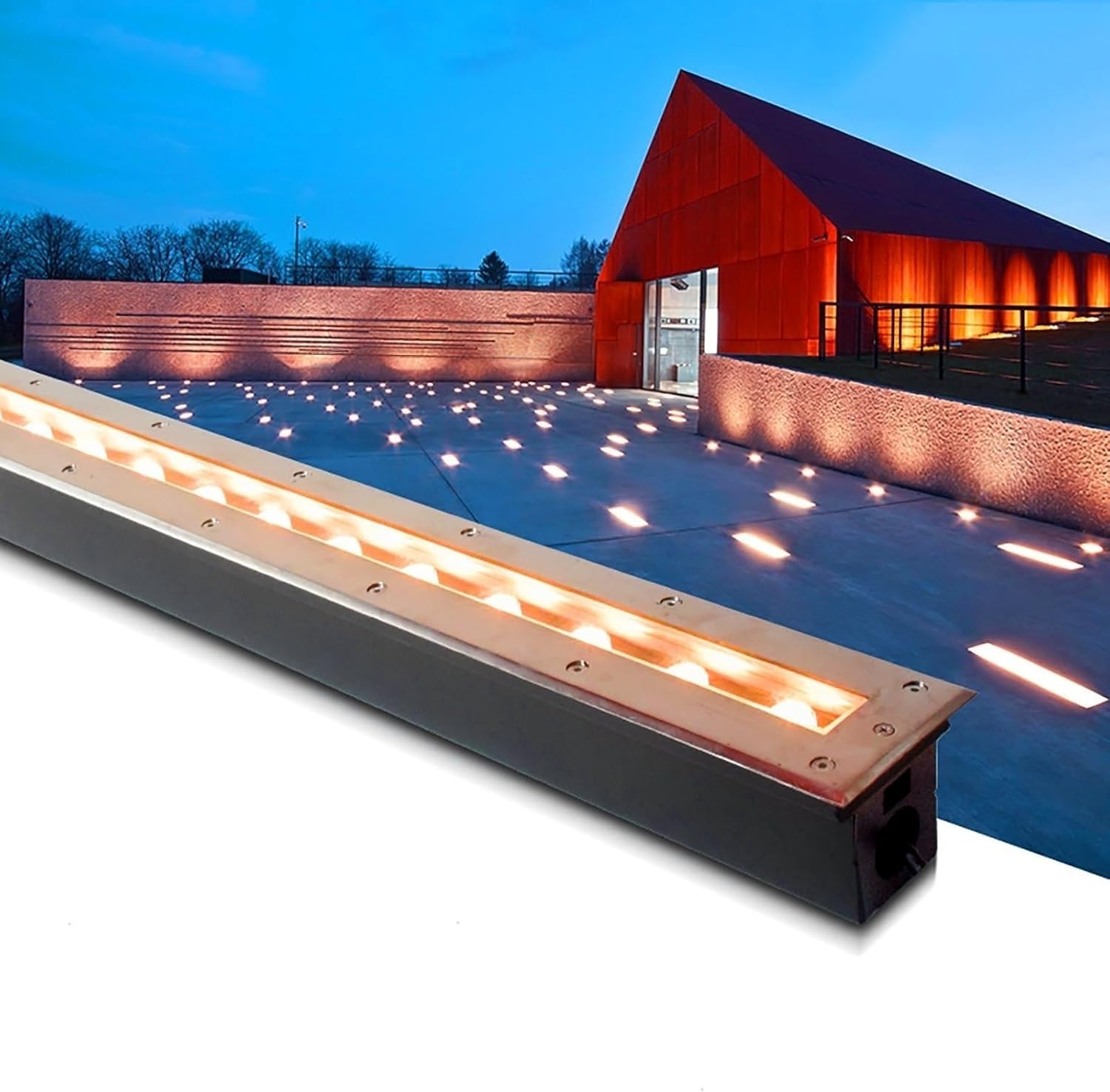 LED Landscape Lights, AC 220V Stainless Steel Panel Long Strip Ultra-Thin Wall Lights, IP67 Waterproof Outdoor Recessed Spot Light, Decorative Lighting Ground Light(White,48W)