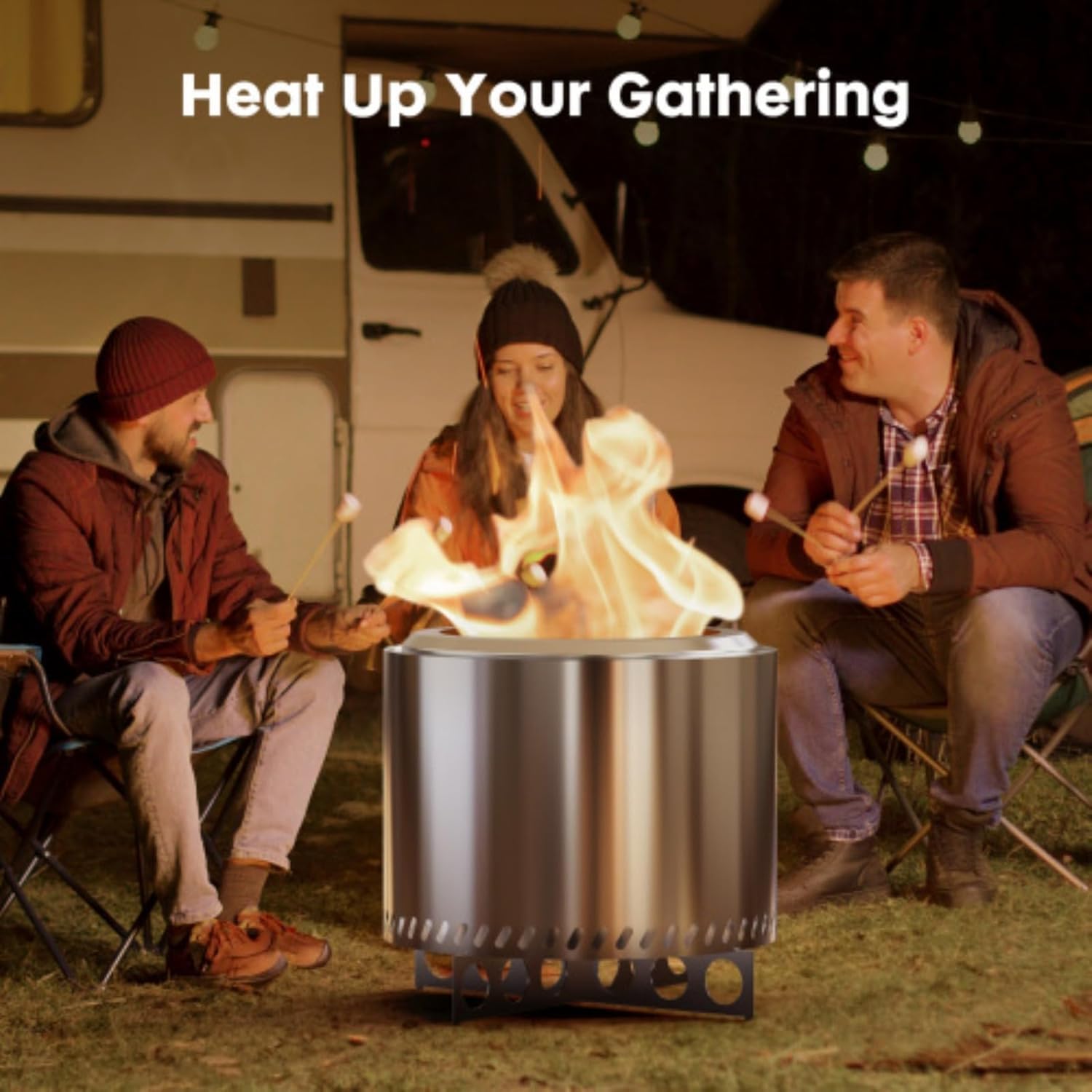 Outdoor Fire Pit, Low Smoke Portable Fire Pit, 304 Stainless Steel Tabletop Fire Pit, Wood Pellet Burning Fire Pit, Suitable for Camping, Bonfire, Suitable for Outdoor Patio Backyard, Silver