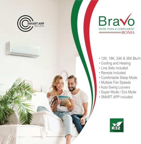 BRAVO 24,000 BTU 230V Ductless Mini Split Air Conditioner & Heat Pump – 17 SEER2 Inverter AC System – Pre-Charged – 13FT Installation Kit – Smart Control Included – Cooling & Heating