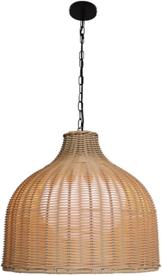 23.6'' Outdoor Industrial Chandelier Waterproof Lighting Fixtures Faux Rattan Basket Garden Large Hanging Dome Pendant Lamp Indoor Porch Atmosphere Ceiling Light for Hallway Dining Hallway