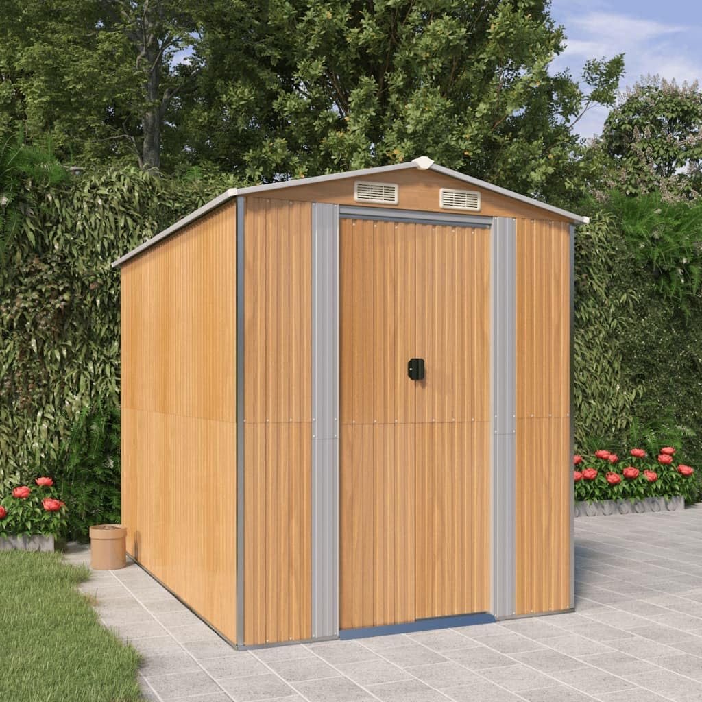 Galvanized Steel Garden Shed Outdoor Storage Shed with Double Sliding Doors Light Brown 75.6