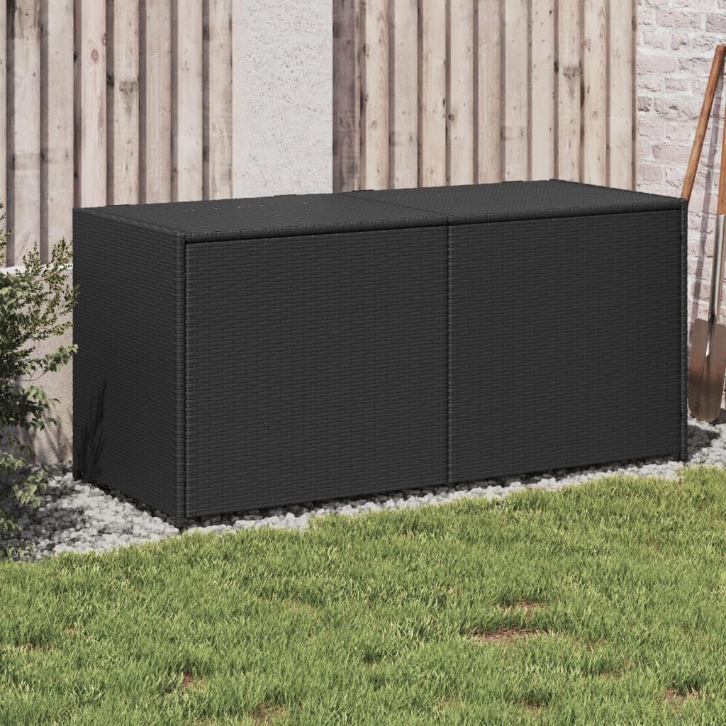 Garden Storage Box, Black PE Rattan, Powder-Coated Steel, 283L Capacity, Waterproof Outdoor Deck Container for Patio Cushions, Tools, Pool Supplies
