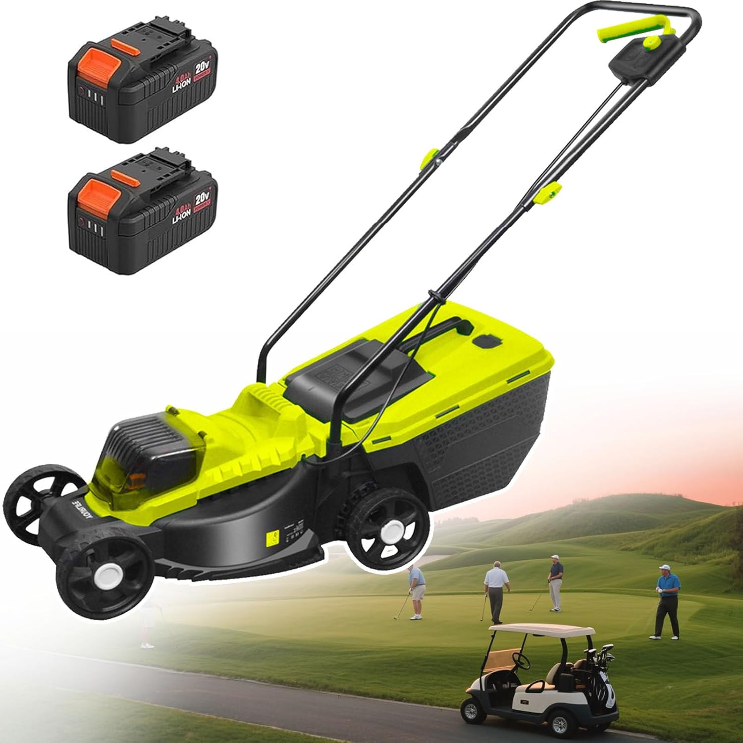 Battery Powered Lawn Mower, Cordless Lawn Mower 40V 4000mah, Electric Lawnmower Battery Powered, 30/50/70 Mm Adjustable Cutting Height, Cutting Width 330mm, for Garden, Yard and Farm,Battery*2