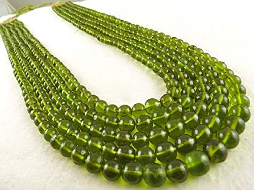 5 Line Natural Peridot Round Beads String Necklace 19 INCH 5-8mm