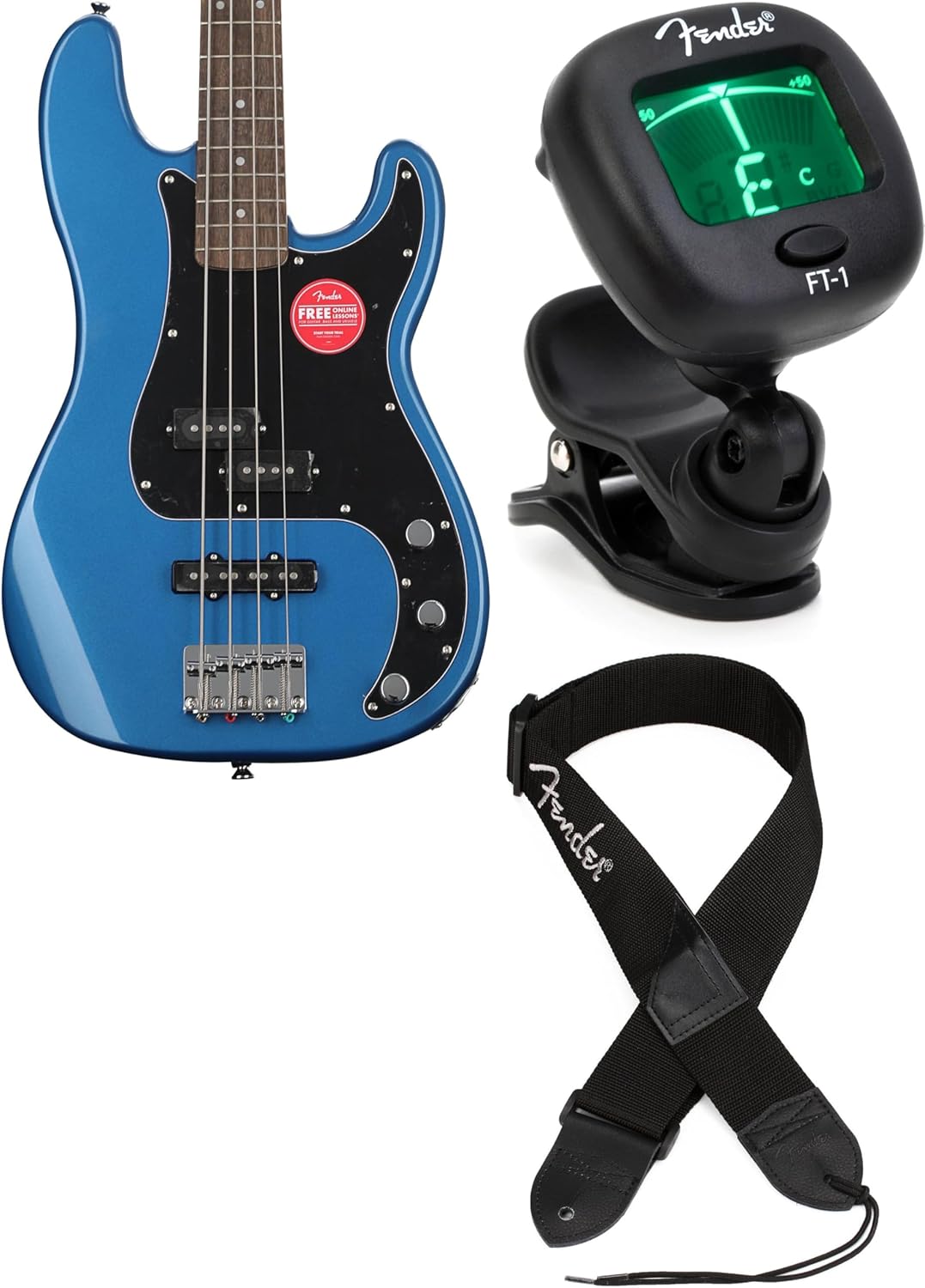 Fender Squier Affinity Precision Bass PJ Electric Guitar Bundle with Tuner and Strap - Lake Placid Blue Finish - Lightweight Body, Comfortable Neck, Ideal for Beginners and Intermediate Players