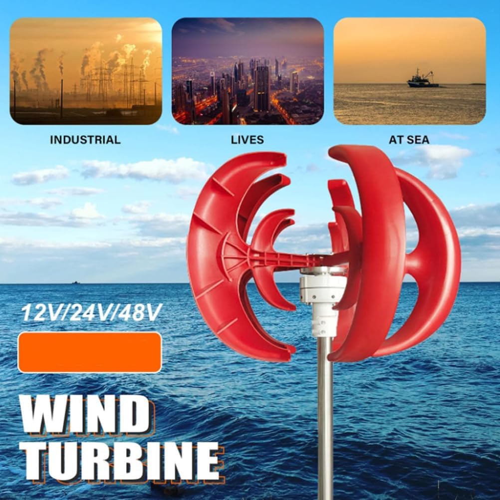 Red,220V,HYZHANHONG 3000W 5-Blade Efficient Vertical Axis Wind Turbine Generator Kit, 12V-220V Windmill Generator, Wind Energy Converter for Home Or Camping Red