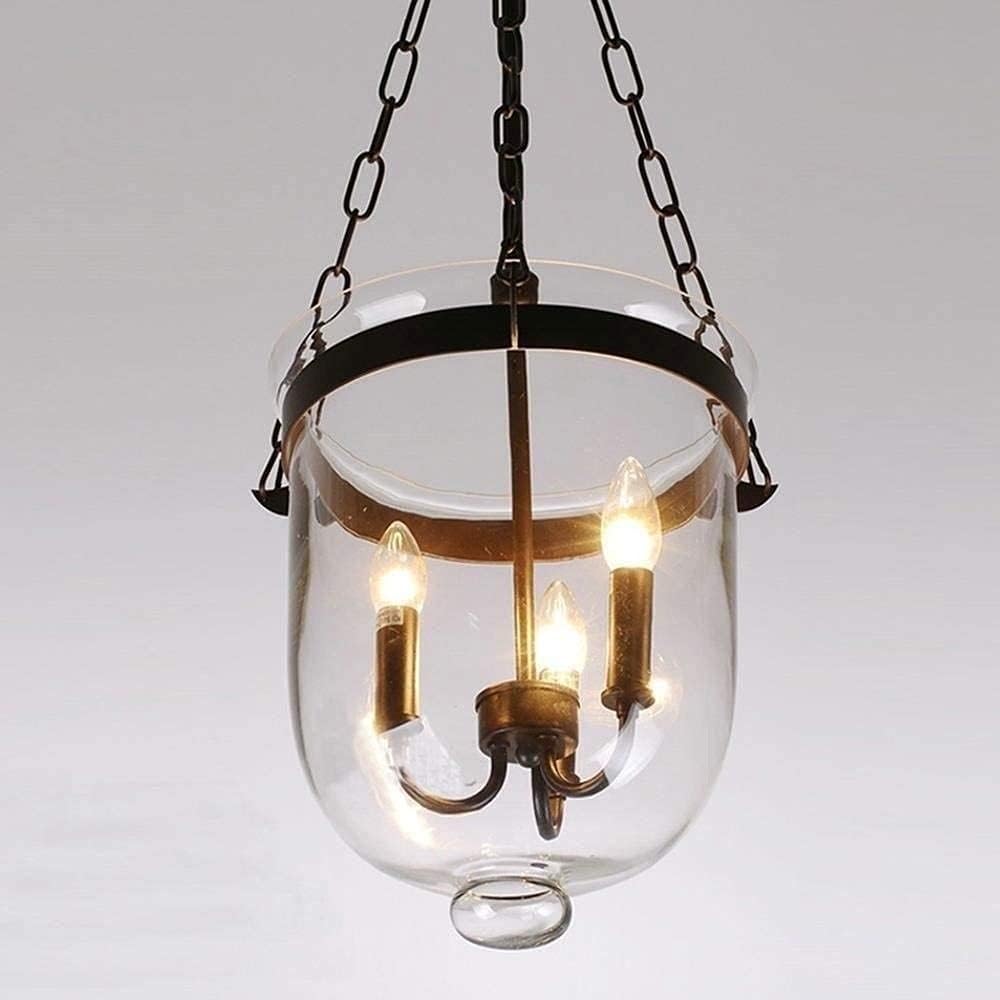 3-Lights Retro Pendant Light Fixture Chandelier American Clear Glass Shade Suspension Lantern Wrought Iron Metal Hanging Lamp E14 Vintage Cafe Bar Restaurant Decor Droplight