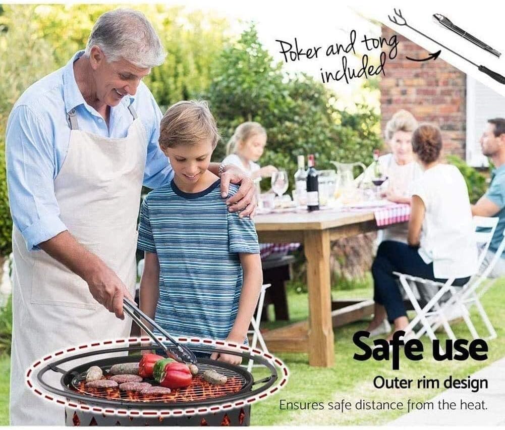 Fire Pits Outdoor Wood Burning Firepits for Outside, Fire Pit with BBQ Grill Shelf Outdoor Metal Brazier Star Moon Shape Garden Patio Heater with Cover BBQ Cooking for Outside Camping Backyar