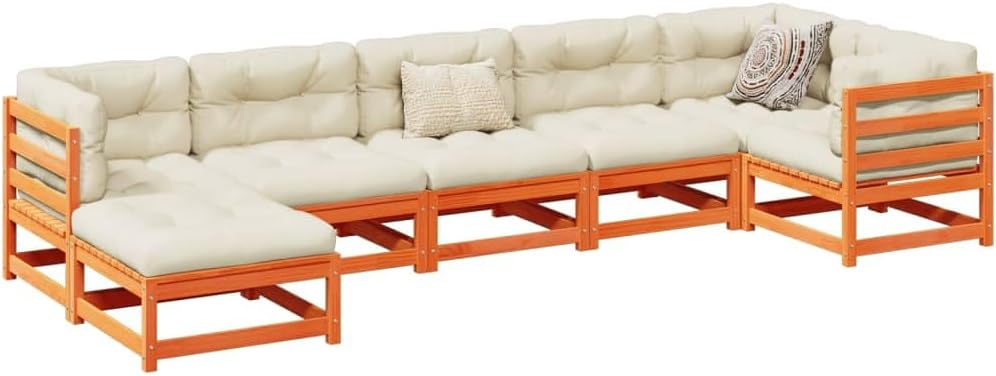 7-Piece Garden Sofa Set, Wax Brown Solid Pine Wood, Large Foldable Outdoor Patio Furniture, Rustic Style Seating for Terrace, Weather-Resistant Finish