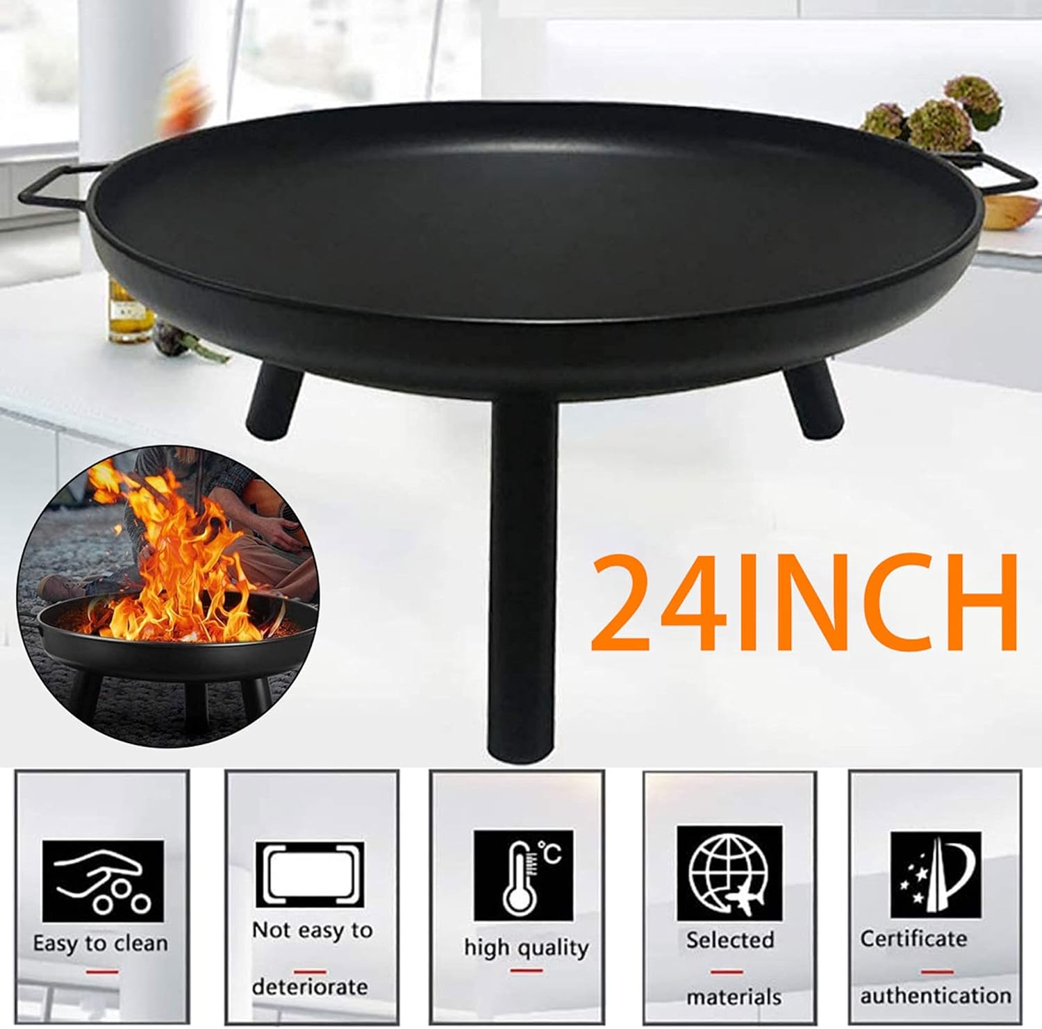 Multifunctional Fire Pit, Round Metal Heating Brazier, Wood & Charcoal Burning Fire Pit, Outdoor Bonfire Pit, for Patio, Camping, Bonfire, Picnic