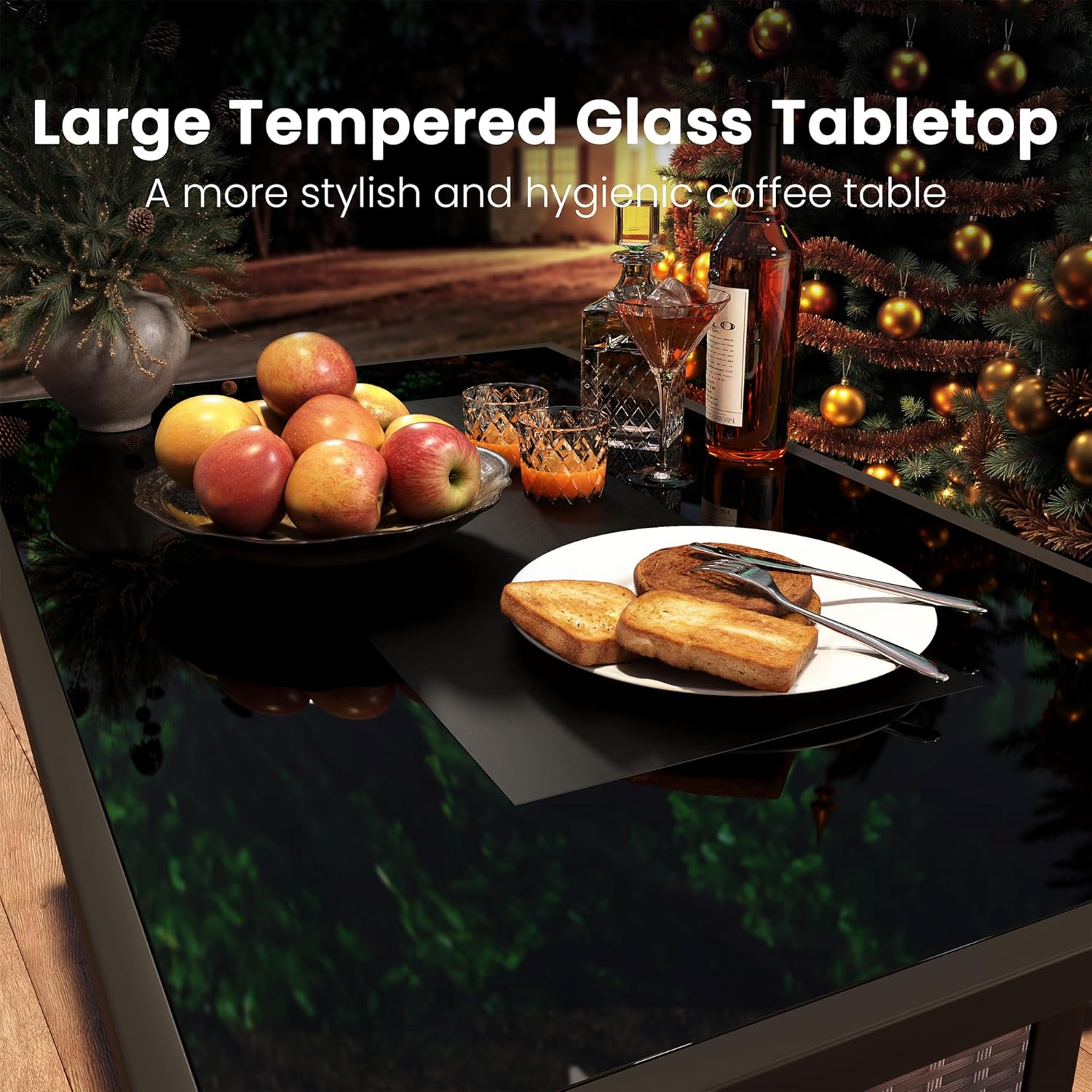 43-Inch Propane Fire Pit Table, Rattan Rectangular Outdoor Gas Fire Pit W/Glass Wind Guard, Tempered Glass Tabletop & Lid, CSA Listed, 60,000 BTU, 304 Stainless Steel H-Burner, for Outside Patio,Brown