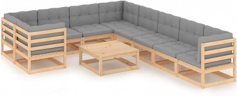 Patio Set 10 Piece Patio Lounge Set with Cushions Solid Pinewood