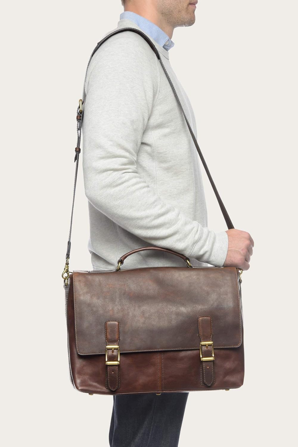 FRYE Men's Logan Top Handle Messenger Bag, Dark Brown, One Size