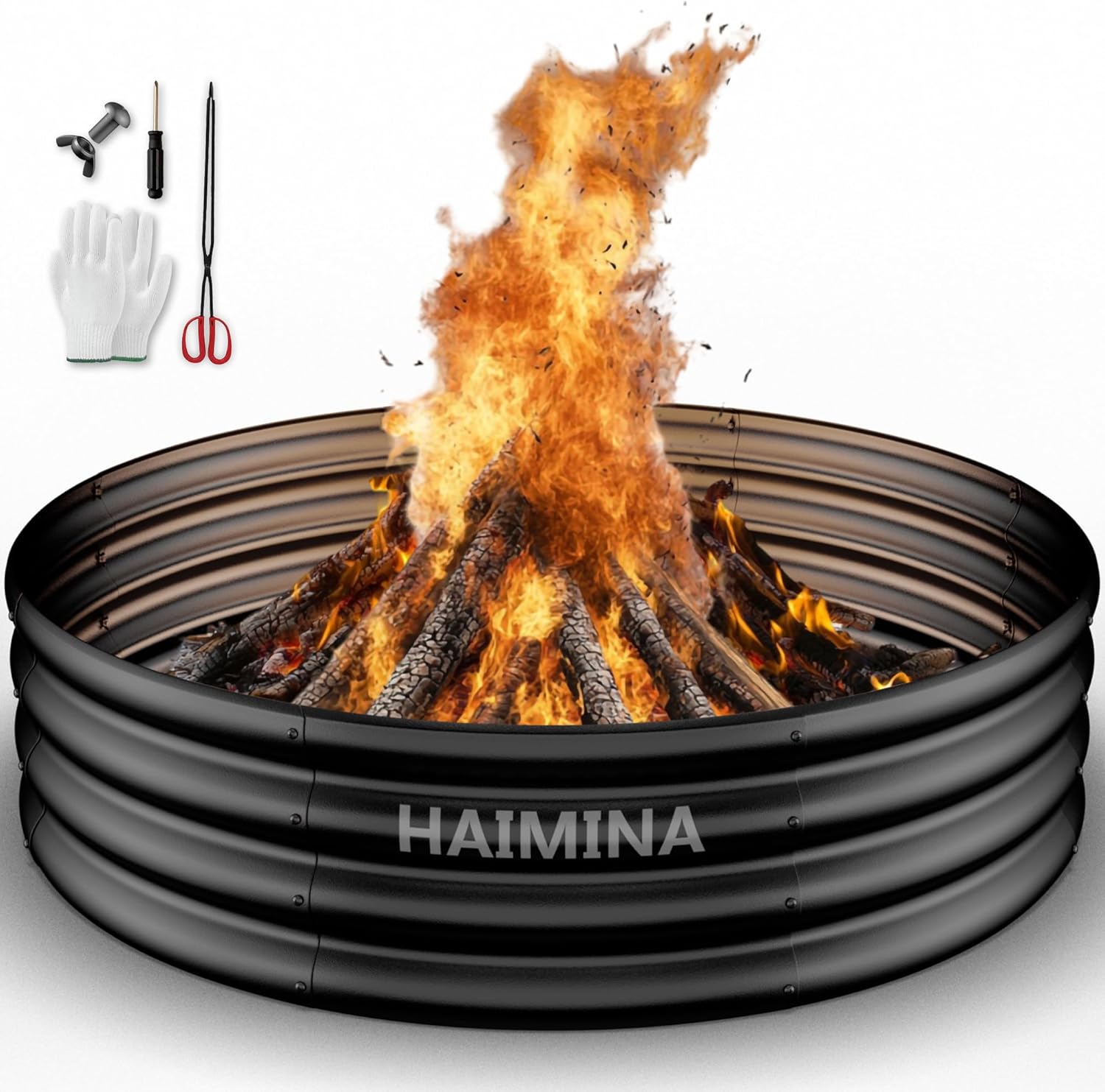 48 Inch Fire Pit Ring,Large Fire Pit Ring for Outside Wood Burning, Fire Pits Rings with High-Temperature Coating for Backyard, Bonfire, Camping, Beach(4x4 FT)