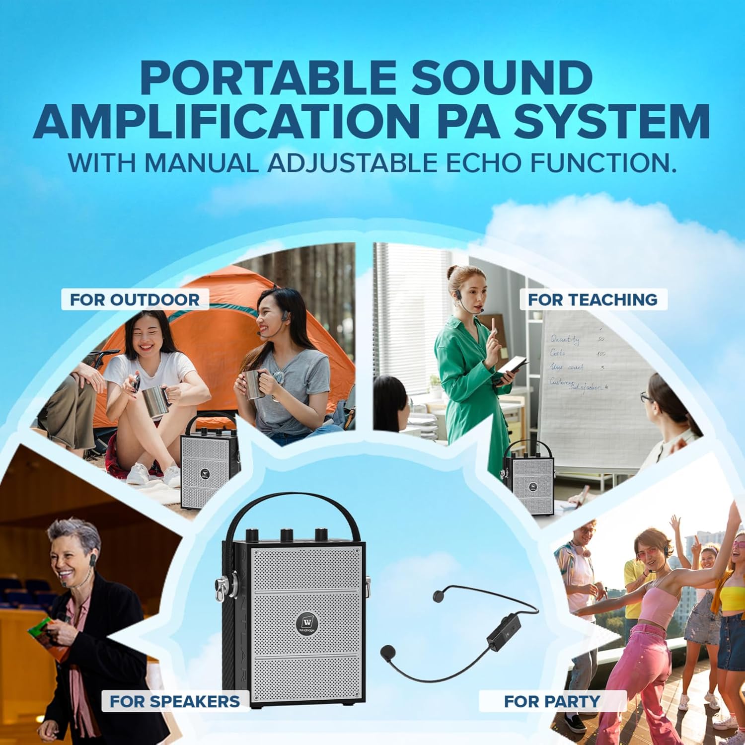 Bluetooth 5.3 Voice Amplifier with Wireless Microphone Headset,Personal Wireless Amplifier Mic for Teachers,40W Loudly Portable Megaphone Pa System for Classrooms,Speeches,Outdoors Indoors-S98