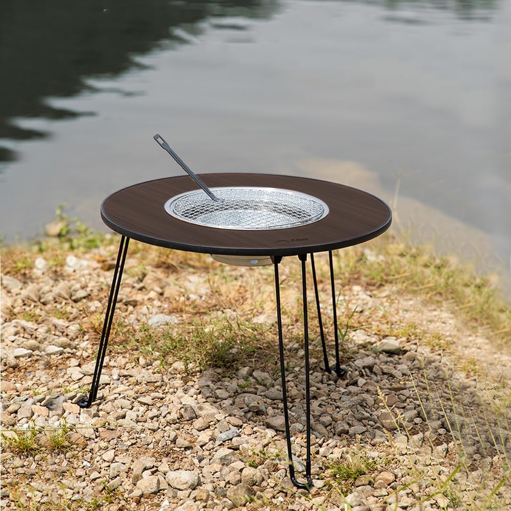 Foldable Portable Barbecue Table Round Fire Pit Table for Outdoor Gatherings