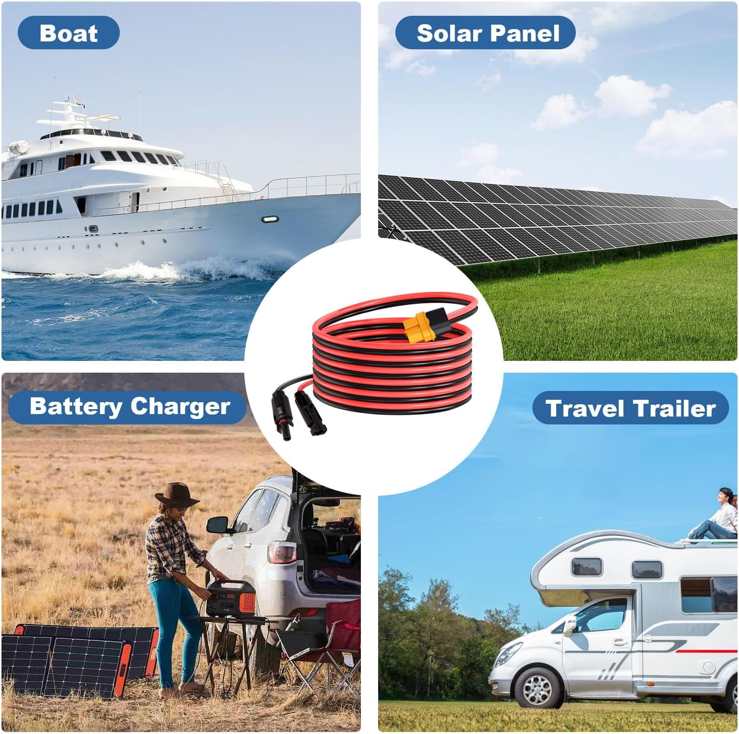 Solar to XT60 Adapter Cable Solar Extension Charge Cable for Power Stations Solar Generators (50FT 12AWG)