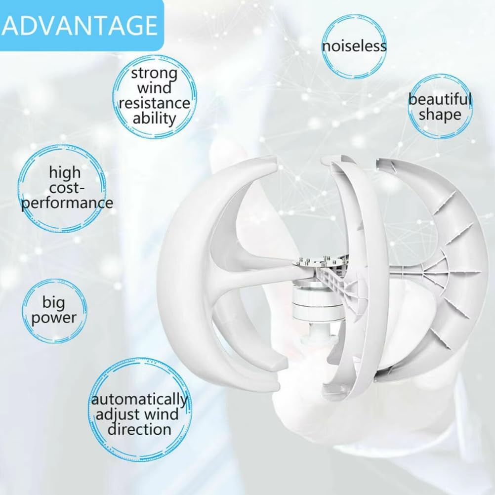 2000W Wind Turbines Generator 12V 24V 48V 220V 5-Blade Vertical Axis Wind Turbines Generator Kit,for Home Hybrids Streetlight Use (White),48V