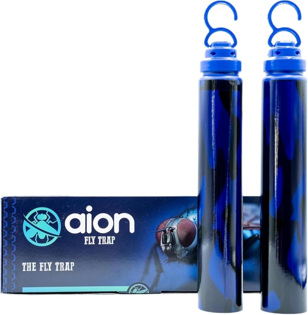 Aion Outdoor Fly Traps with Natural Bait Attractant and Hanging Hooks for Trapping Fruit and Horse Flies, Gnats, Flying Insects, Bugs, Patio, Camping, Backyard, Disposable, 6 Month Supply (24 Pack)