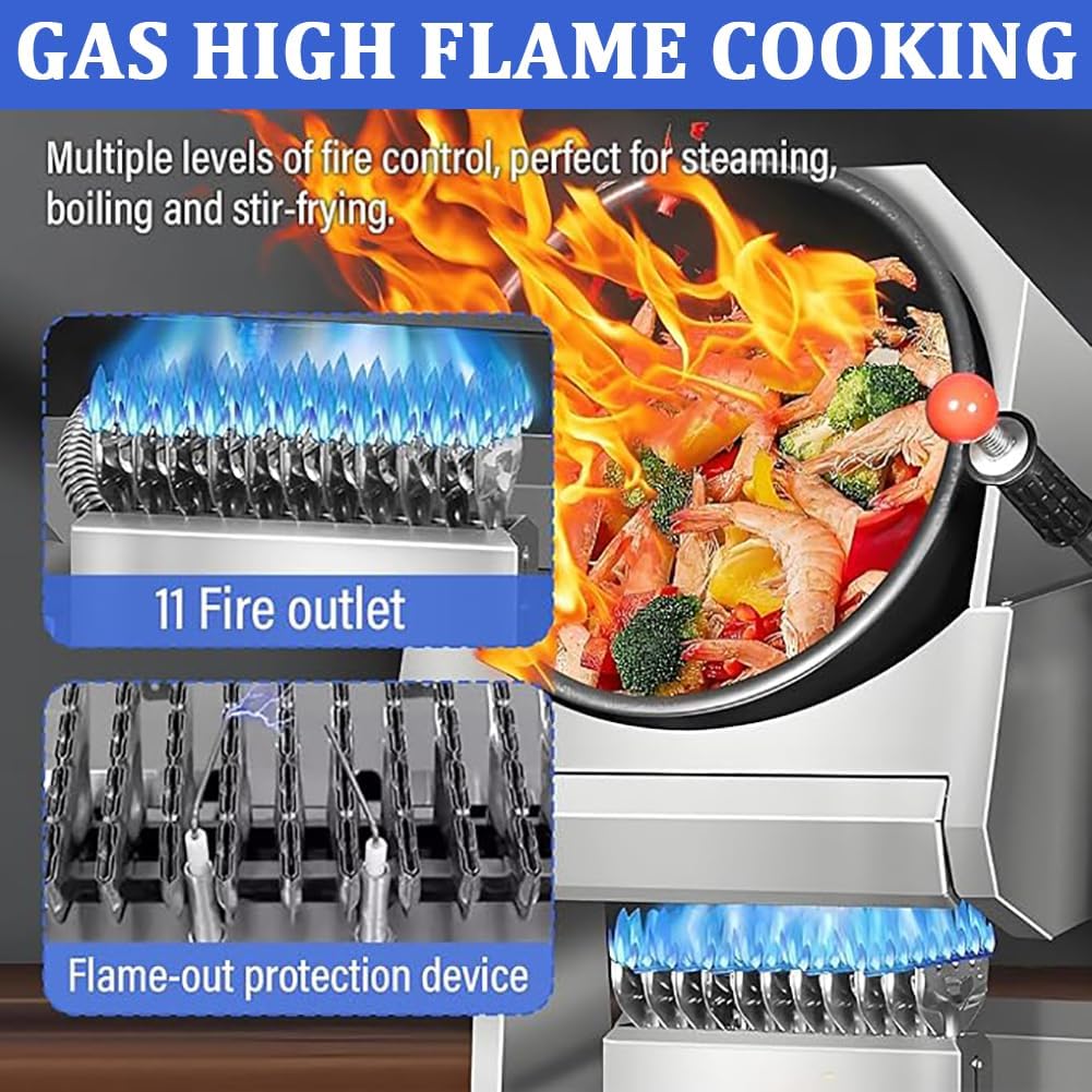 Non-Stick Automatic Cooking Machine, Household Countertop Gas-Powered Stir-Fry Machine, Stainless Steel Drum Stir-Fry Machine, with 4 Timers, Large Capacity Food Processor,36cm Wok