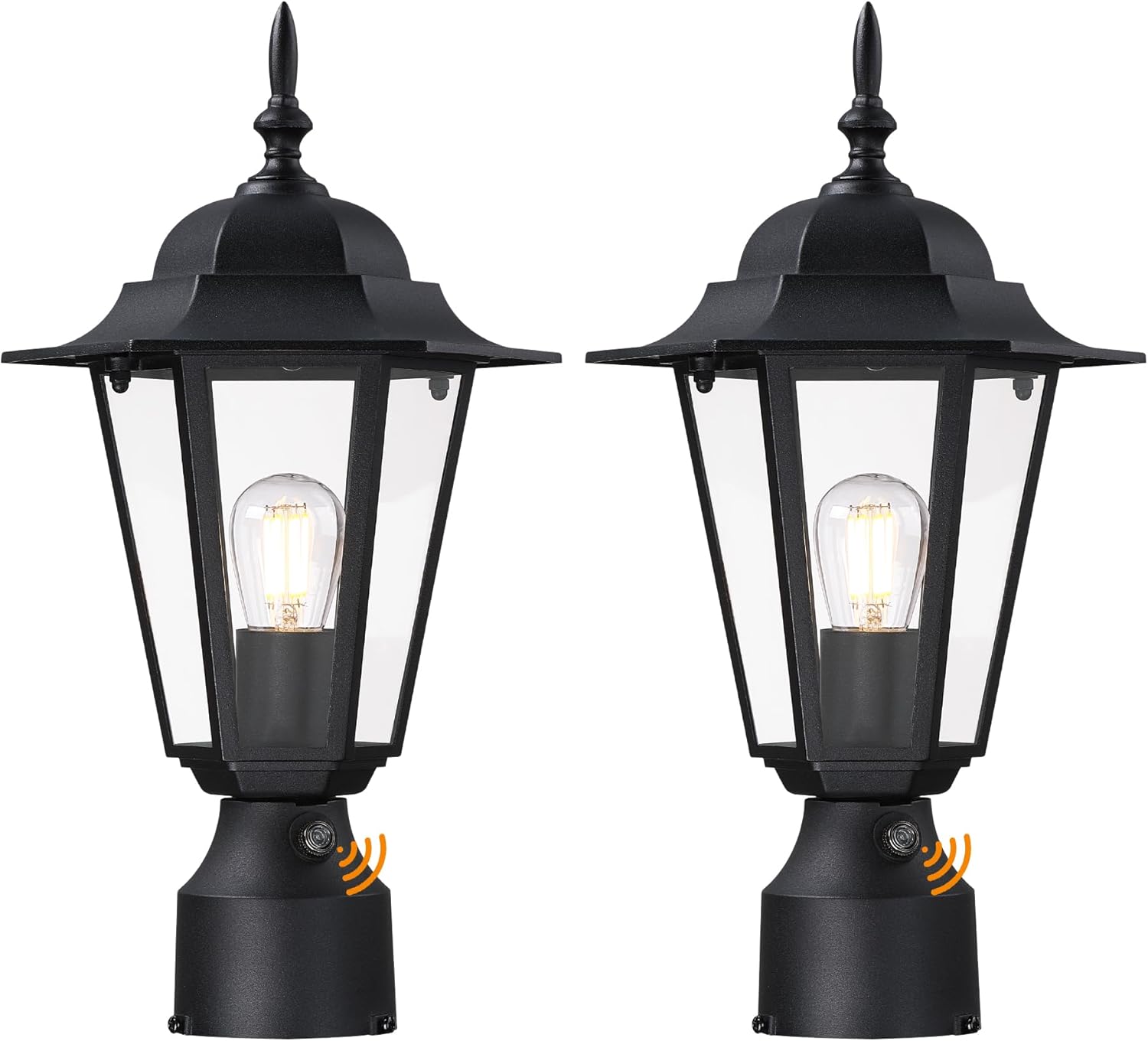 GRUENLICH Dusk to Dawn Outdoor Post Lights, Modern Black Exterior Lamp Post Light Fixture, Anti-Rust Aluminum Pole Lantern for Garage Front Yard, 2 Pack