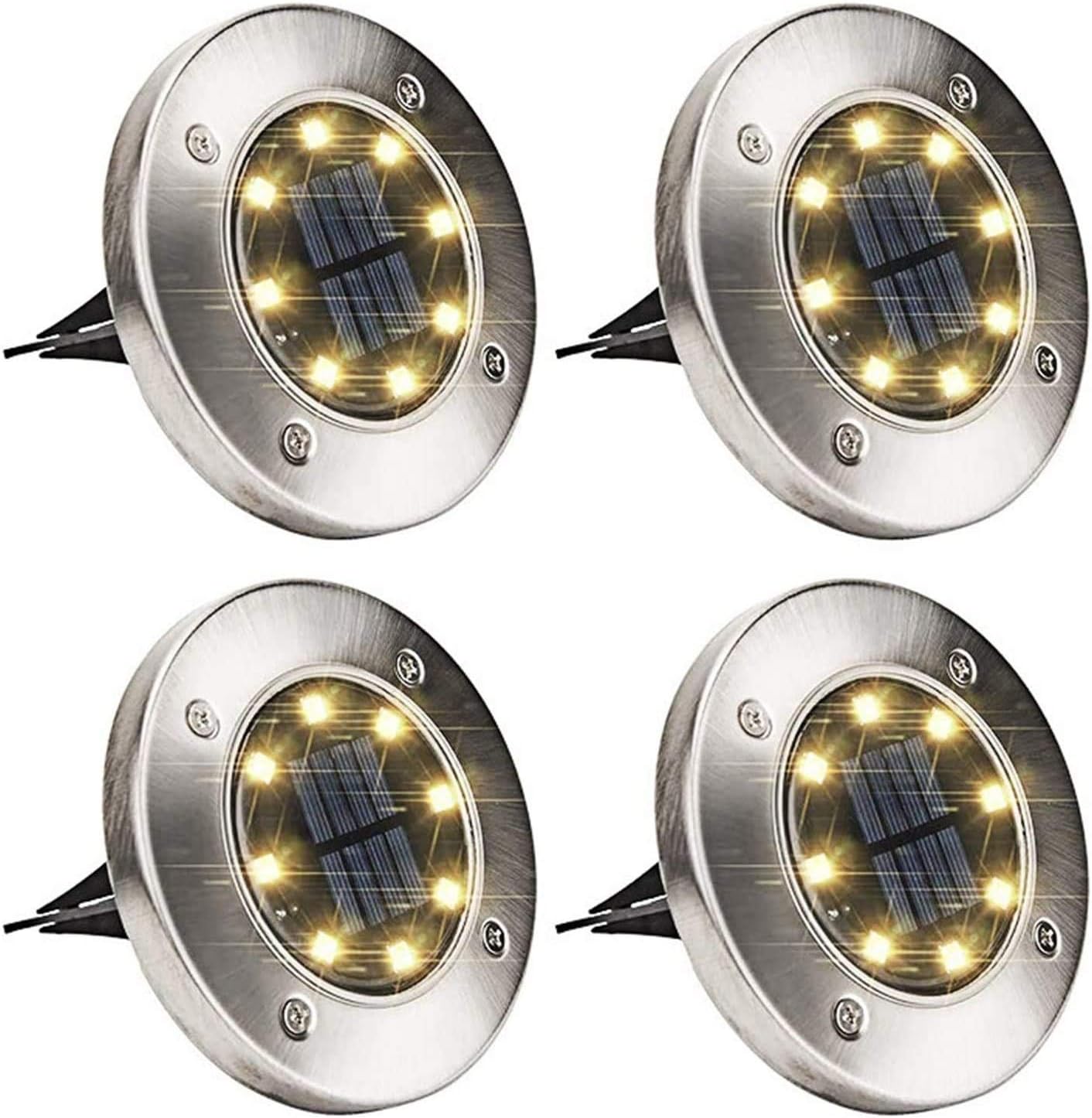 Solar Ground Lights, 4 Pack Solar In-Ground Lights Waterproof | 8 LED Super Bright Garden Disk Lights for Landscape Lawn Pathway Yard ， IP65 Solar Outdoor Lights (Color : White, Size : 24pcs)