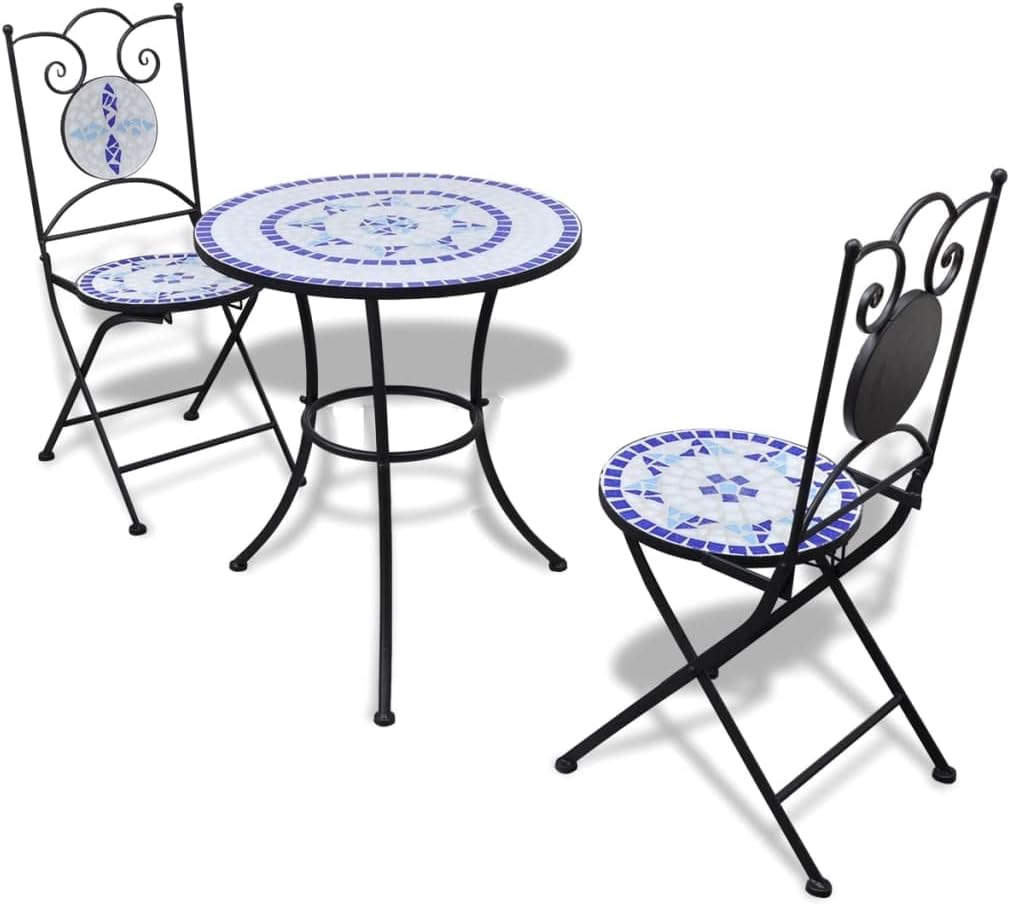 3 Piece Bistro Set Ceramic Tile Blue and White,Decorative Mosaic Bistro Set: for Outdoor Relaxation Patio Furniture, Outdoor Furniture Sets