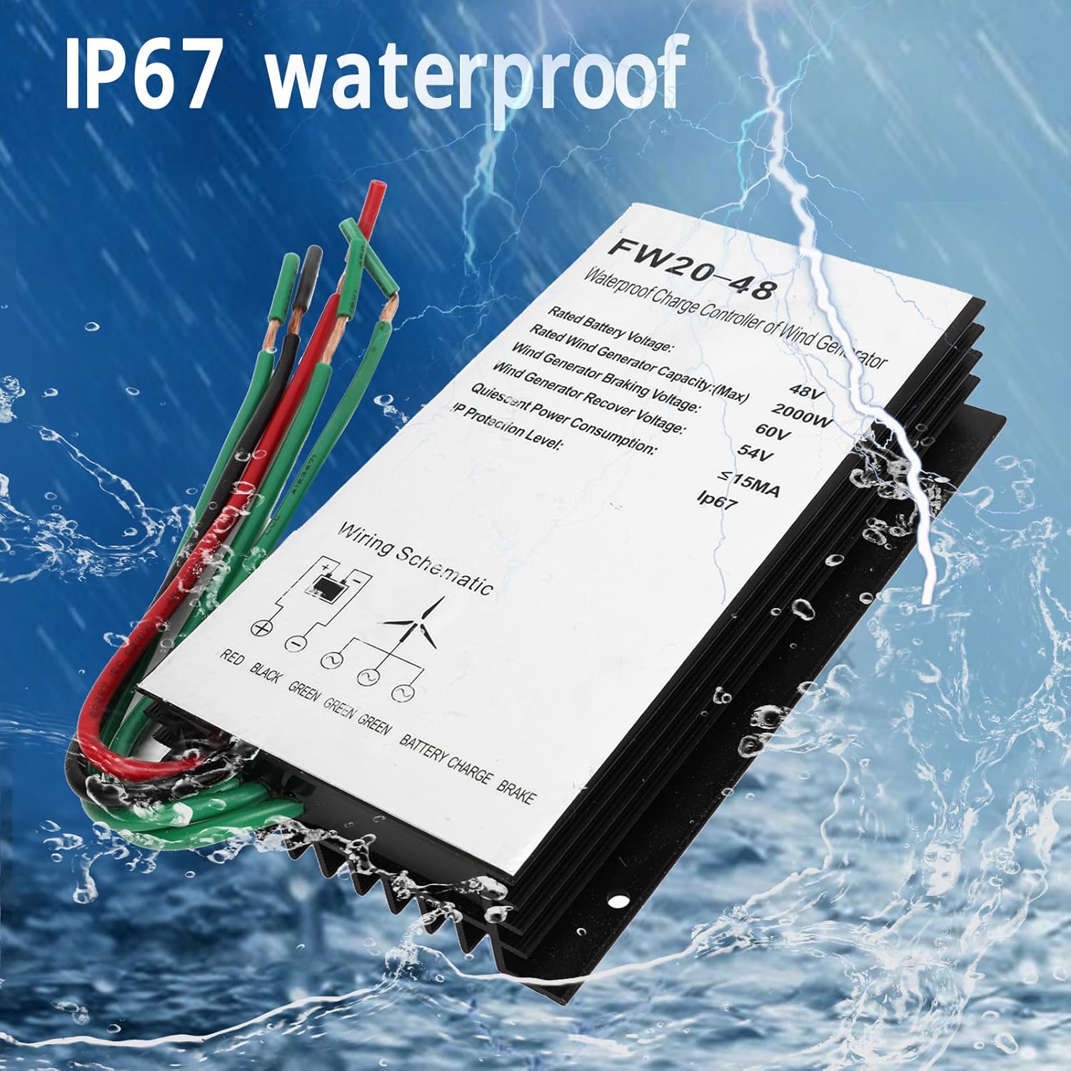 Wind Controller, 48V 2000W Wind Turbine Regulator with PWM Auto Identification, Aluminum Alloy Wind Generator Controller, Wind Power Charge Controller for System Managemen