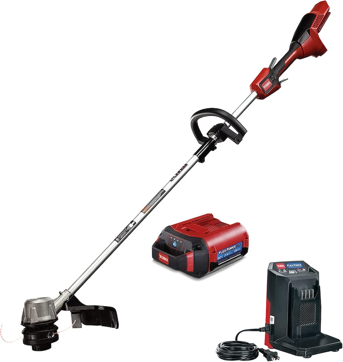 Toro Flex-Force Power System 60V Max Lithium-Ion Brushless Cordless 14/16 Inch Electric String Trimmer with 2.5Ah Battery and Charger, Black/Red