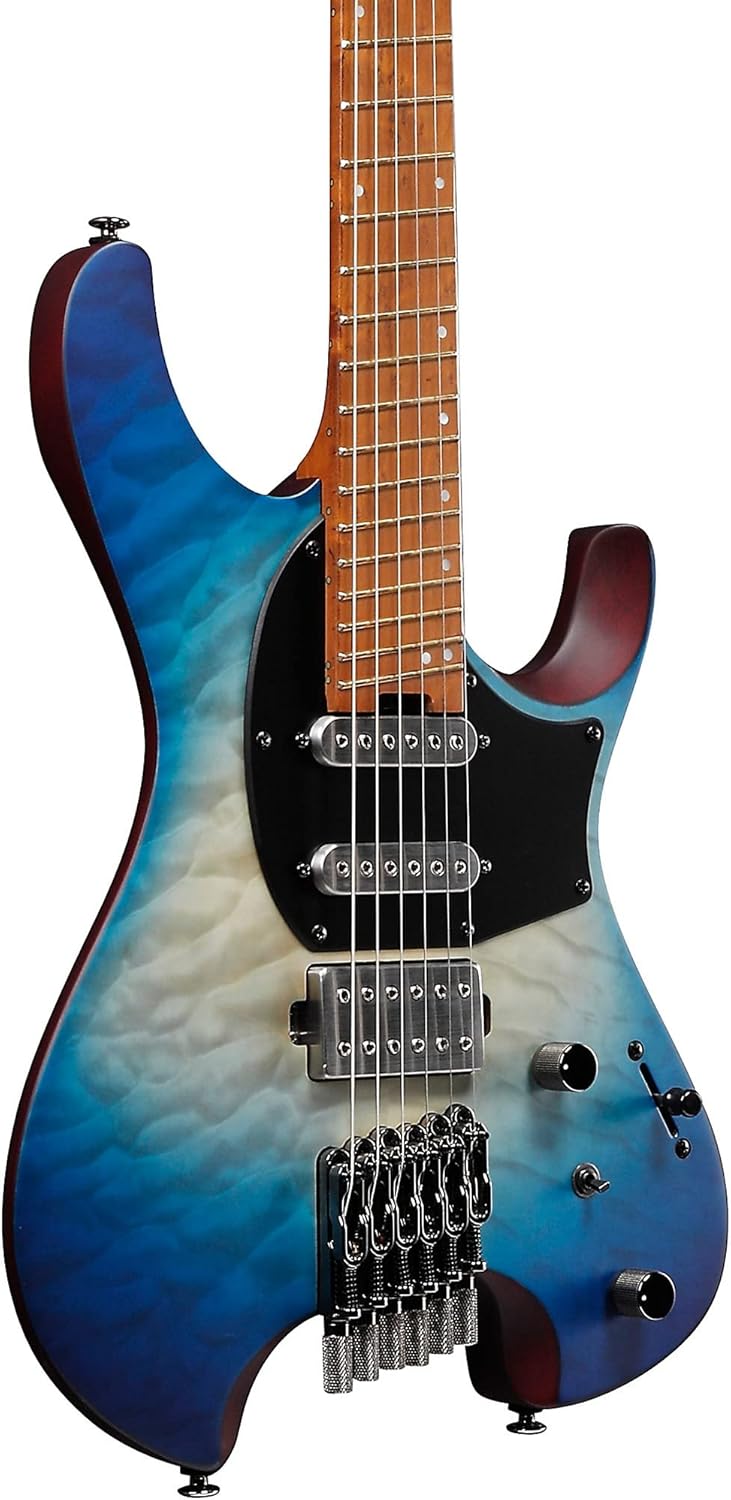 QX54QM Q Standard Headless Electric Guitar, Blue Sphere Burst Flat w/Gig Bag