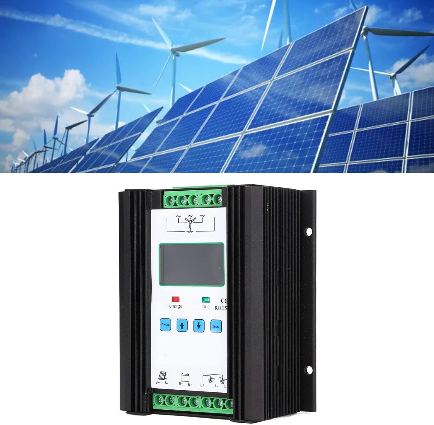 Wind Solar Hybrid Controller Digital Intelligent Control Wind Solar Regulator 12V 24V 600W High Charging Efficiency Multi Function LCD Display Multiple Protection for Home Use