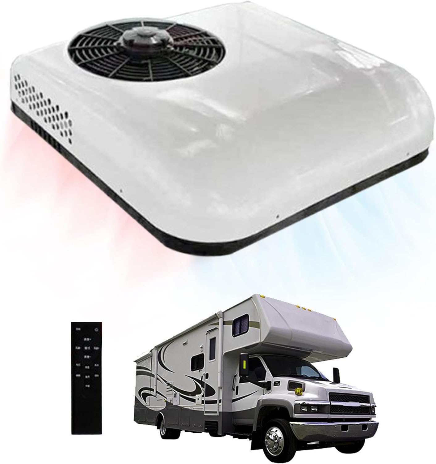 12v/24v Rv Air Conditioner, Truck/Car Electric Roof Ac-Only Cooling/Cooling+Heating,Light & Portable,Minimum Opening Size: 25 * 41cm,Working Area: 6-8 Square Meters In The Cab,WhiteCool+Heat24v