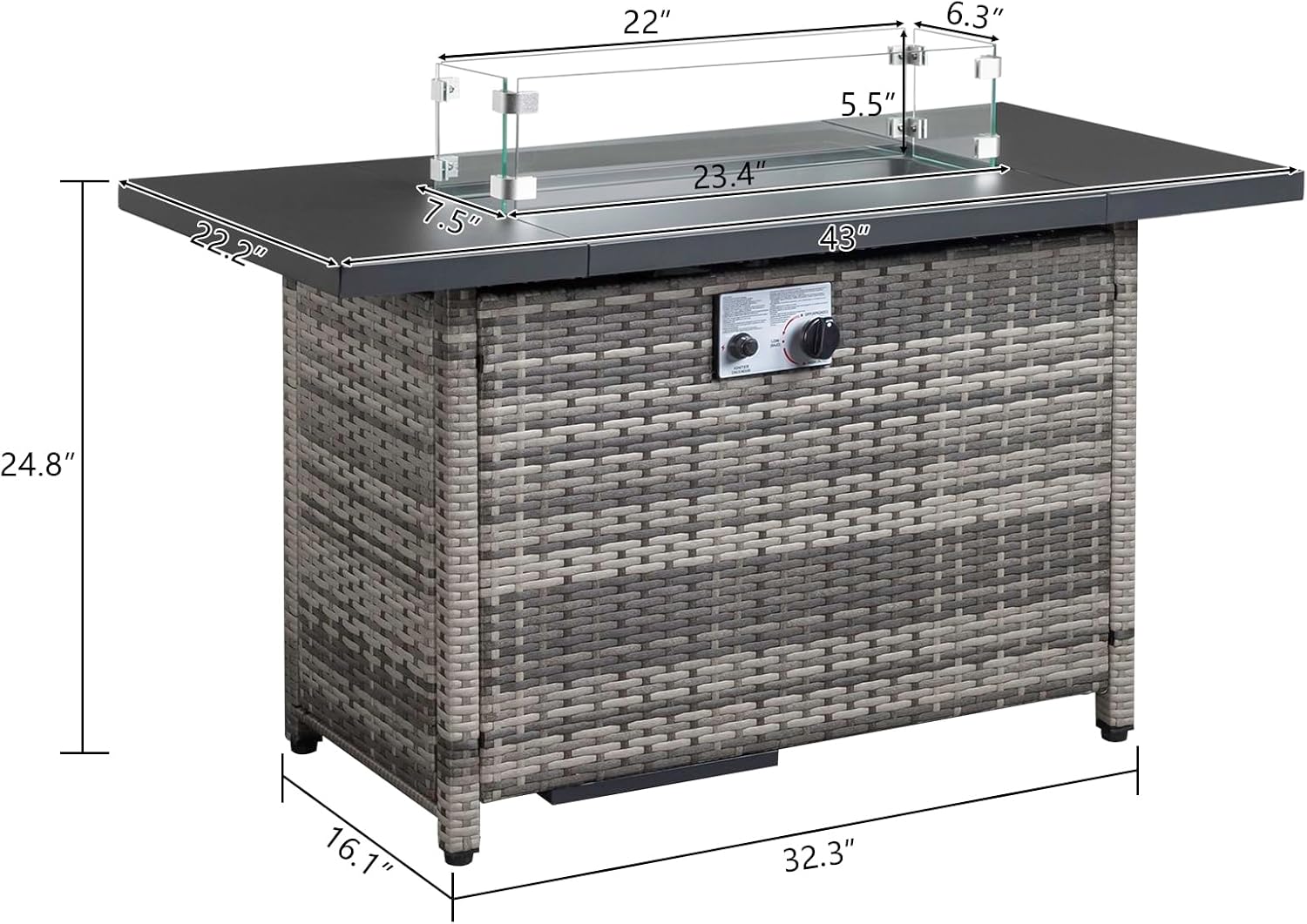 43 Inch Gas Fire Pit Table, Patio Outdoor Propane Fire Pits with Removable Lid and Lava Rock, 50000 BTU,Waterproof Cover and Tables for Patio Garden (Brown)