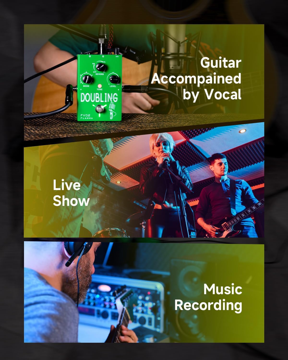 FLAMMA FV02 Vocal Processor Doubling Effects Pedal Voice Duplicate Vocal Effects Stompbox Mic Amplifier with Reverb Chorus Effects Support Multiple Vocal Modes for Vocalists Guitarists