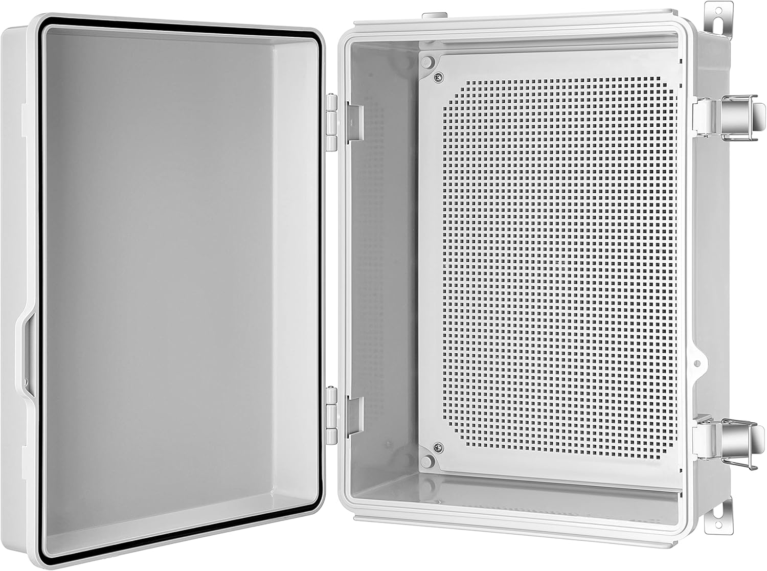 Junction Box, IP67 Waterproof Plastic Enclosure for Electrical Project, Hinged Grey Cover, Includes Mounting Plate and Wall Bracket (Grey Cover, 16.1