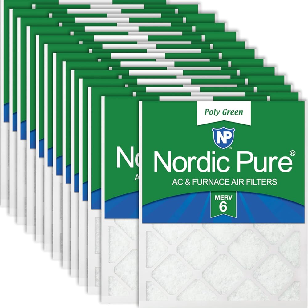 Nordic Pure 20x20x1 (Actual Size: 19 1/2 x 19 1/2 x 3/4) Poly Green MERV 6 AC Furnace Air Filters – Reduces Dust, Pollen, Pet Dander & Allergens – 24-Pack