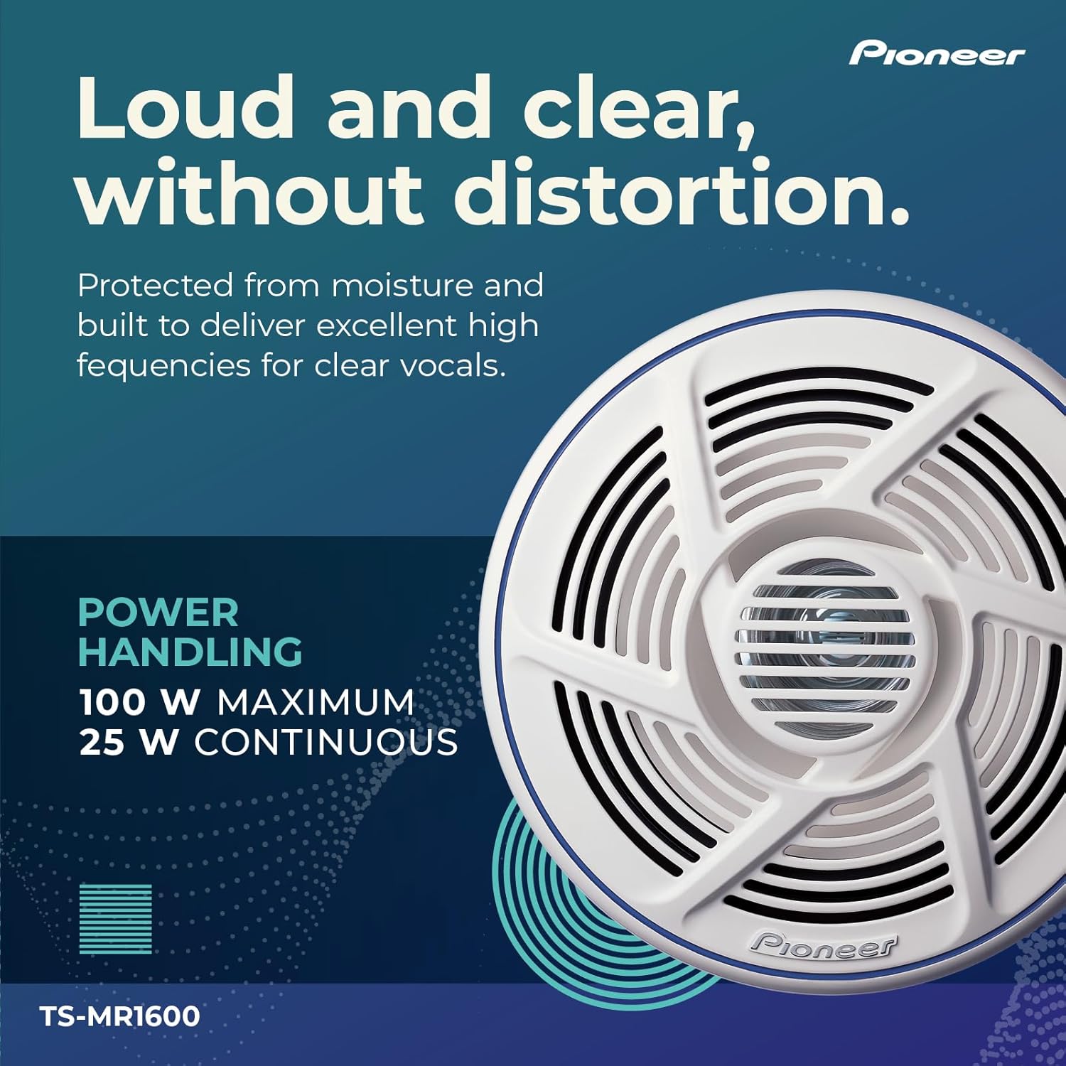 Pioneer TS-MR1600 6.5” Speakers (Pair) – 100W Max, Water-Resistant + UV-Protected, Built for Boats, UTV, ATV, SXS, Outdoor, Marine, All Purpose Speakers