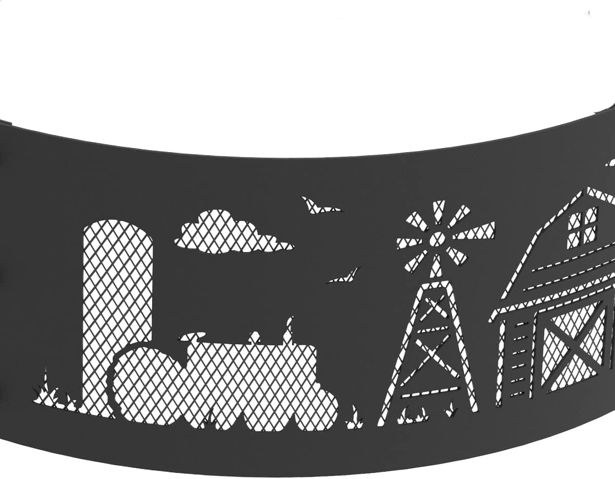 Blue Sky Outdoor Steel Decorative Fire Pit Ring, Farm Design, 36