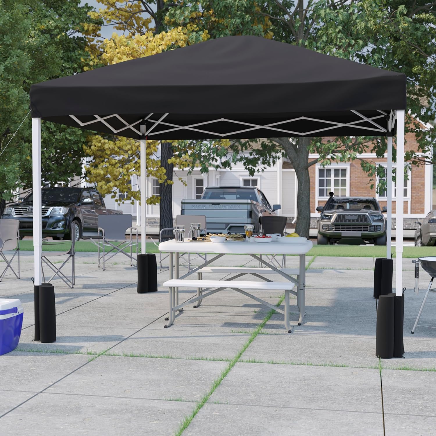 Flash Furniture Harris 10'x10' Black Pop Up Event Straight Leg Canopy Tent with Sandbags and Wheeled Case