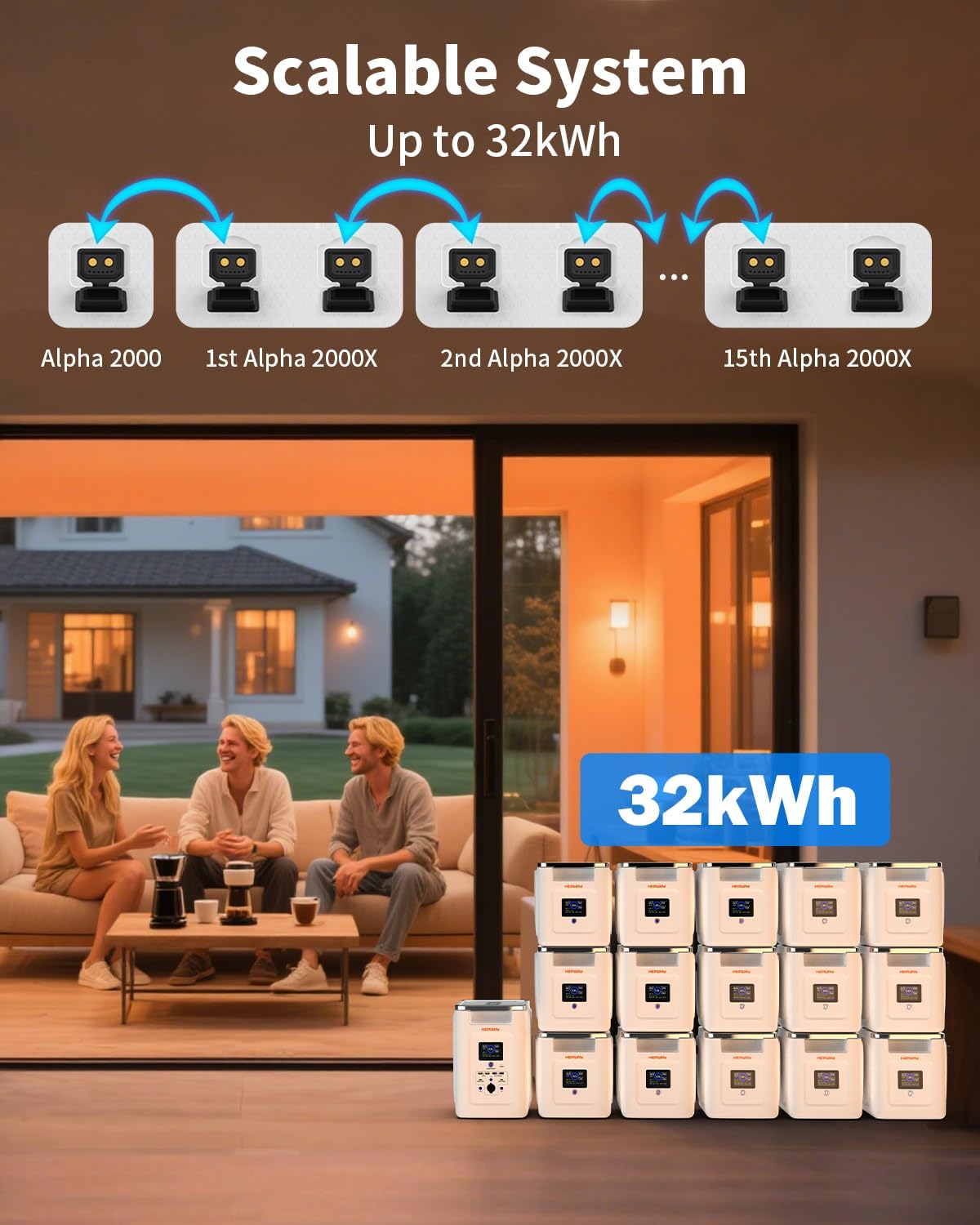 Portable Power Station 2400W,2048Wh LiFePO4 Battery With 3 Expansion Batteries,Full Charge in 60 Min,Boost 3600W,Peak 4400W,APP Control 10 ms UPS Solar Generator for Power Outages,Camping & RVs