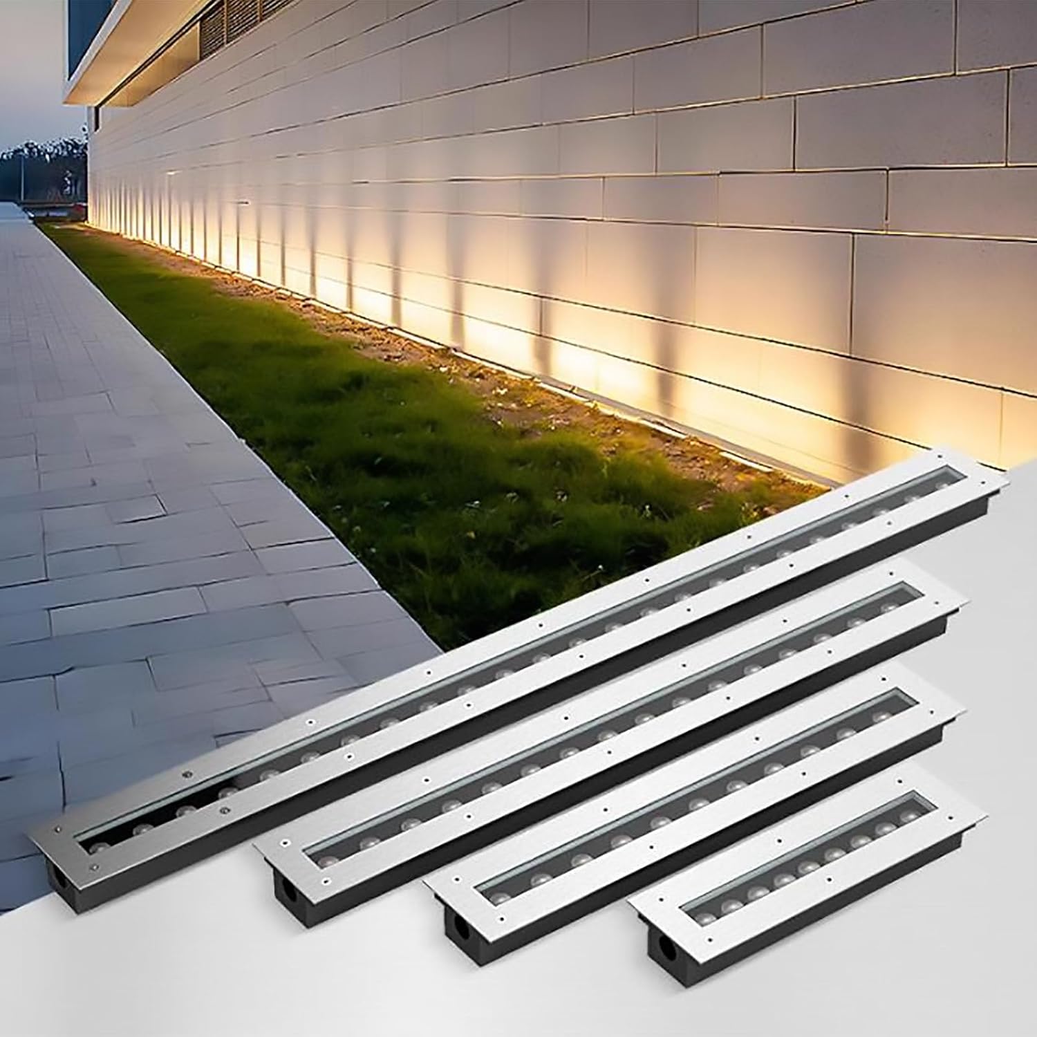 LED Landscape Lights - Outdoor Buried Lights, Stainless Steel Panel Rectangle Floor Ground Light, Ip67 One-Piece Lens + Glue Encapsulation Waterproof Recessed Spotlight(Red,36W-1000MM)