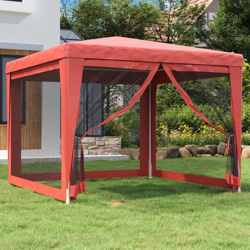 Party Tent with 4 Mesh Sidewalls Red 9.8'x9.8' HDPE,Premium Gazebo Tent: Shelter from Sun, Rain, and s Outdoor Living, Patio Furniture & Accessories