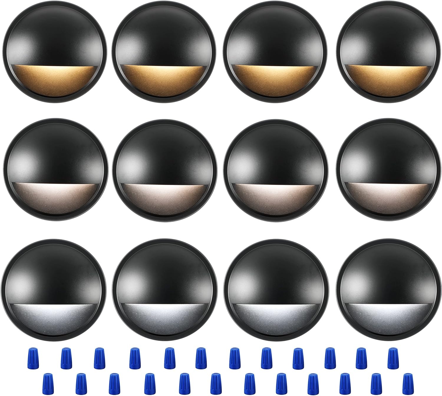 CLOUDY BAY [12 Pack] 3CCT Low Voltage LED Deck Lights Outdoor,2700K/3500K/5000K Selectable,Landscape Step Stair Railing Fence Light Wired,3W,12V-24V AC/DC Deck Lighting Fixtures