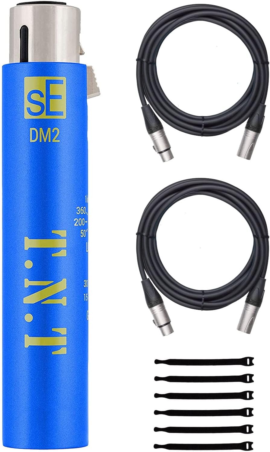SE Electronics Dynamite Active In-line Mic Preamp with Selectable Gain and Impedance with 2 XLR Mic Cables XLR-M to XLR-F and 7-pack Reusable Cable Ties