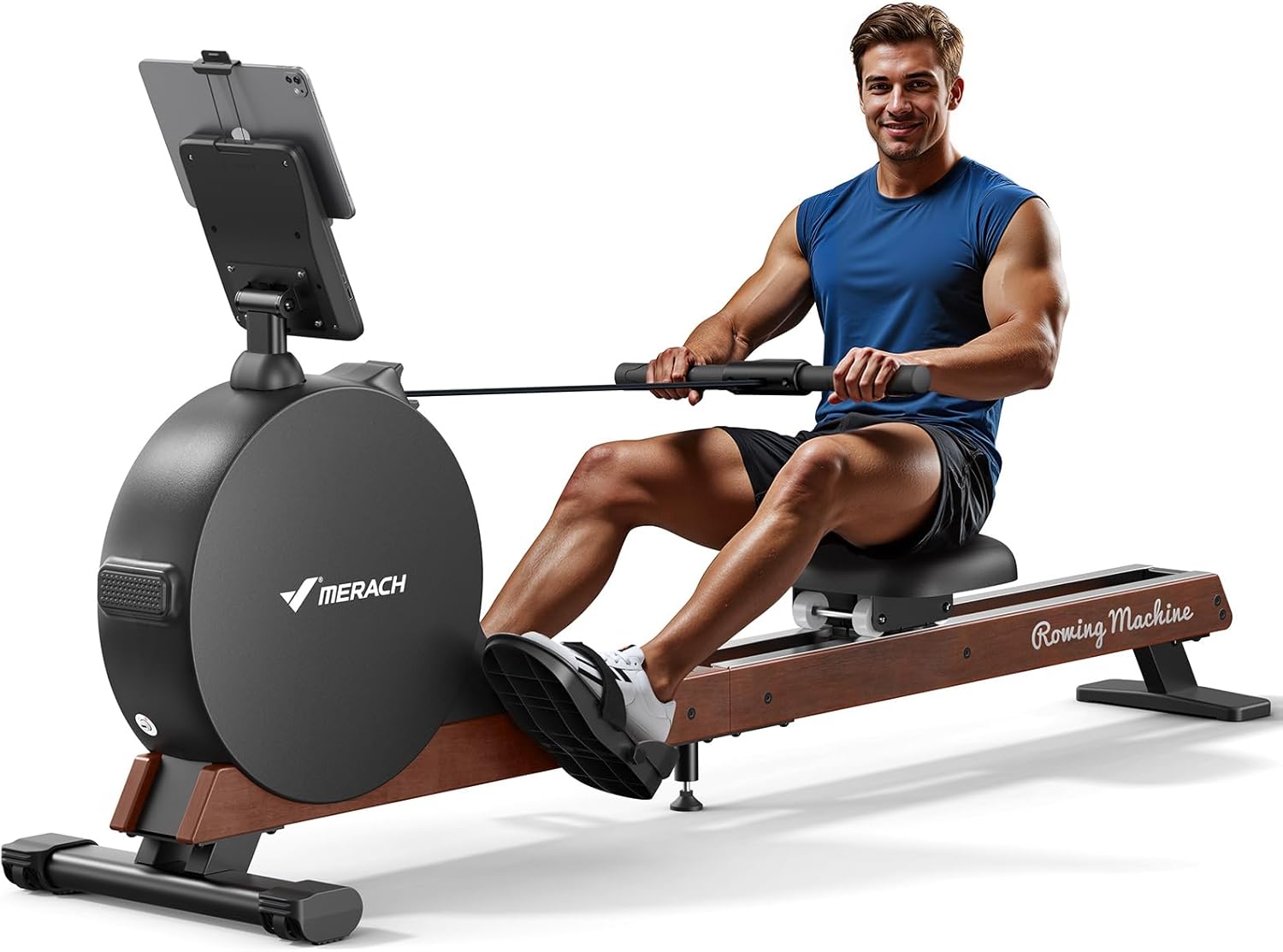 MERACH Pro-Grade Rowing Machines for Home, Smart Magnetic Rowing Machine with Self-Generation, Double Resistance and 400 LBS MAX Load, Wooden Tracks for Silent Sliding, MERACH App 1000+ Course & Games