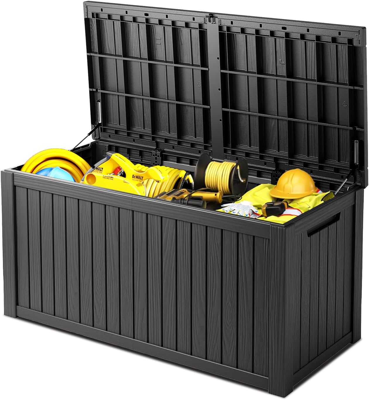 200 Gallon Deck Box, Resin Outdoor Indoor Waterproof Storage Box, Lockable Storage Box With Handle for Patio Furniture - Garden Tools - Swimming Pool Tools UV Resistant, Black - 200